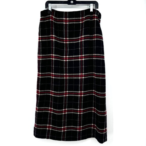 Vintage Talbots Black Red Plaid Long Italian Fabric Wool Blend Pencil Skirt Woma - Picture 1 of 11
